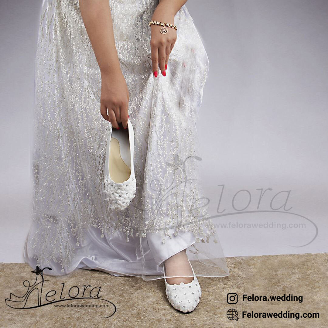  کفش بدون پاشنه عروس مدل گل و نگین | کد a 0321 
