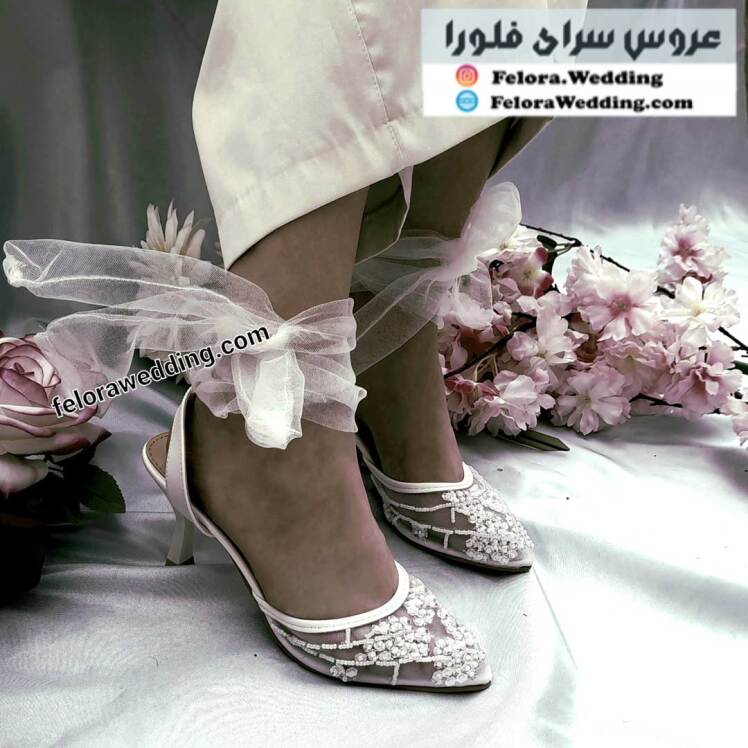 کفش توری عروس مدل جواهردوزی | کد 0808