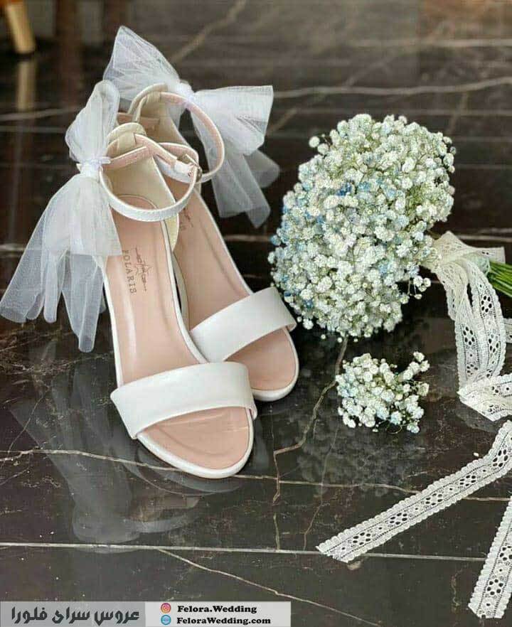  کفش عروس پاشنه بلند مدل پاپیون توری | کد 0128 