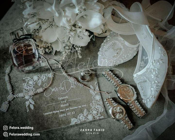 کفش عروس توری مدل گندمی به همراه اکسسوری عروس و داماد