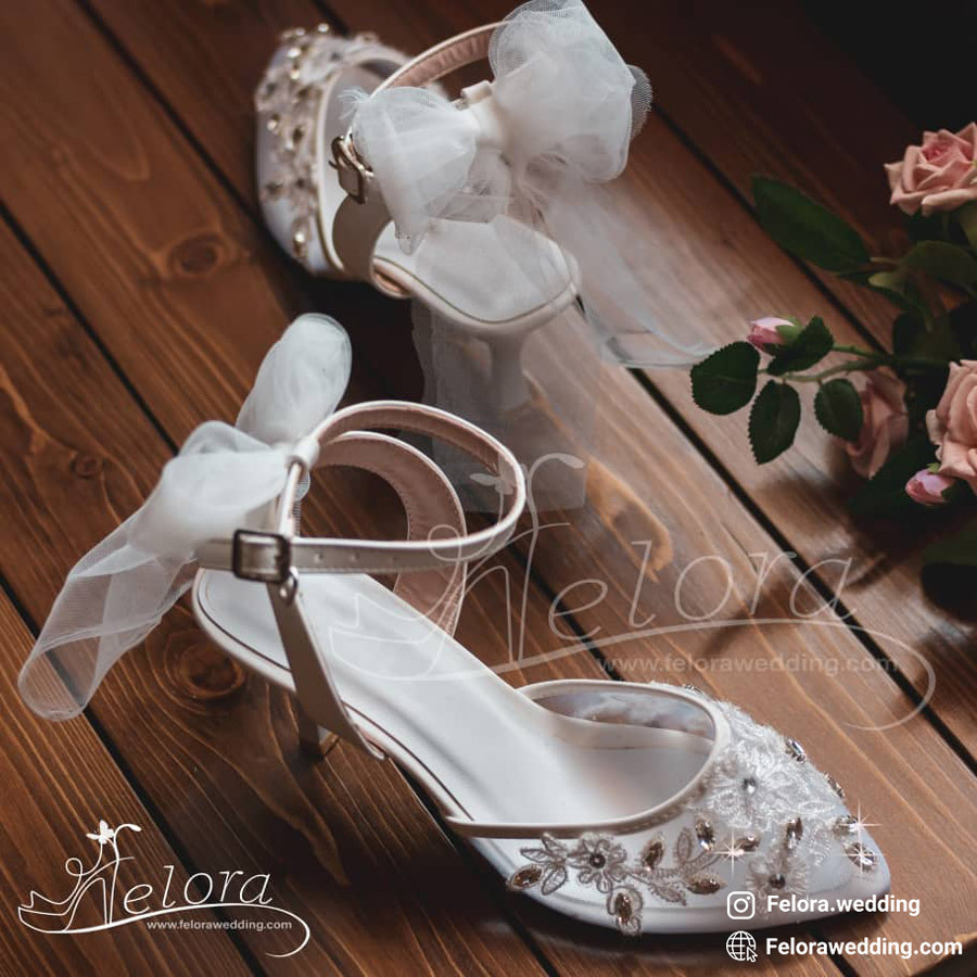  کفش توری عروس مدل گیپور دوزی | کد 0821 