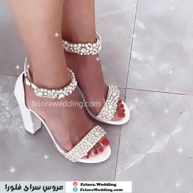 کفش عروس پاشنه بلند سنگکاری شده | کد 0105