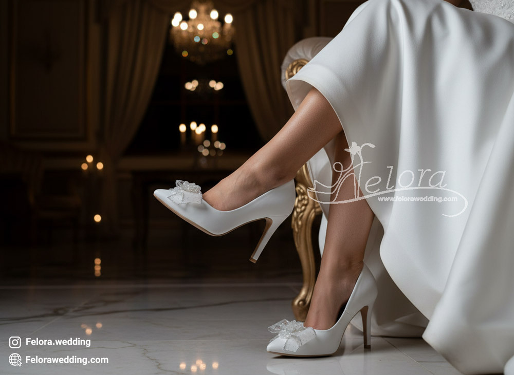 تصویر کفش استیلتو عروس پاشنه بلند ده سانت مجلسی مدل پاپیون کریستال | کد 0621