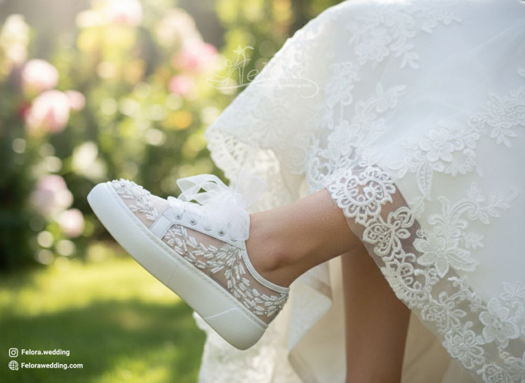 کتونی توری عروس مدل سپید لژدار | کد 0901