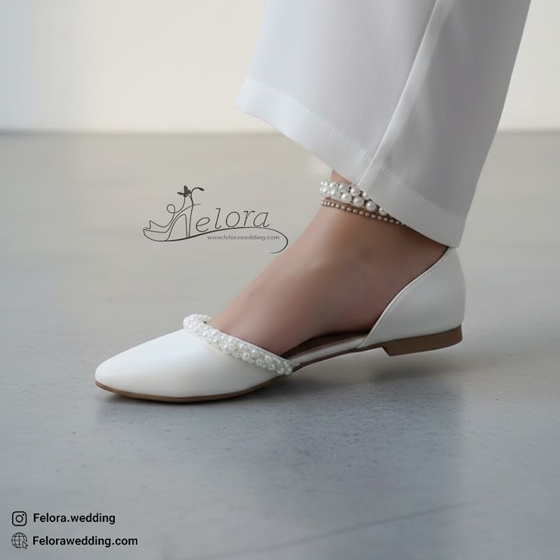 کالج تخت بدون پاشنه مروارید دوزی رنگ سفید | کد 0383