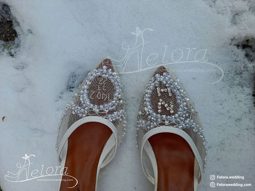  کفش مجلسی توری عروس مدل ترنج تزیین شده | کد 0825 