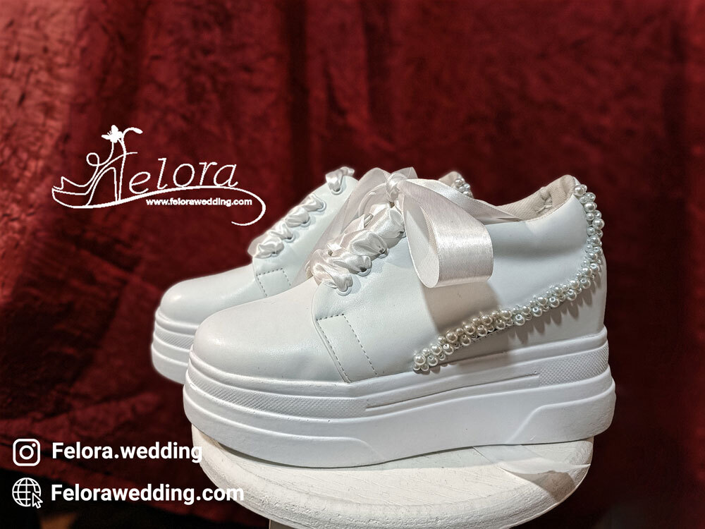  کتونی پاشنه بلند 10 سانتی مدل مروارید دوزی خطی | کد 0286 