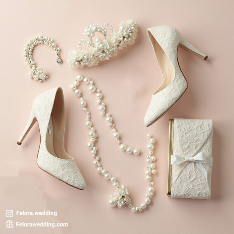 نحوه ست کردن کفش عروس با اکسسوری‌های مراسم