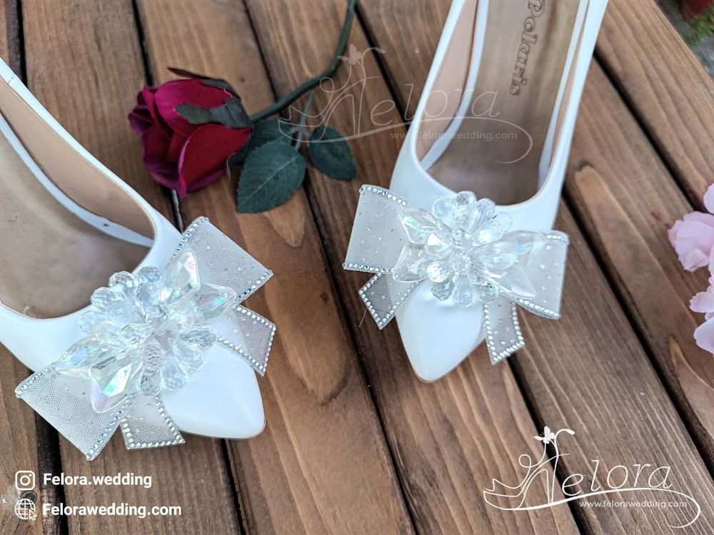 کفش استیلتو عروس پاشنه بلند ده سانت مجلسی مدل پاپیون کریستال | کد 0621