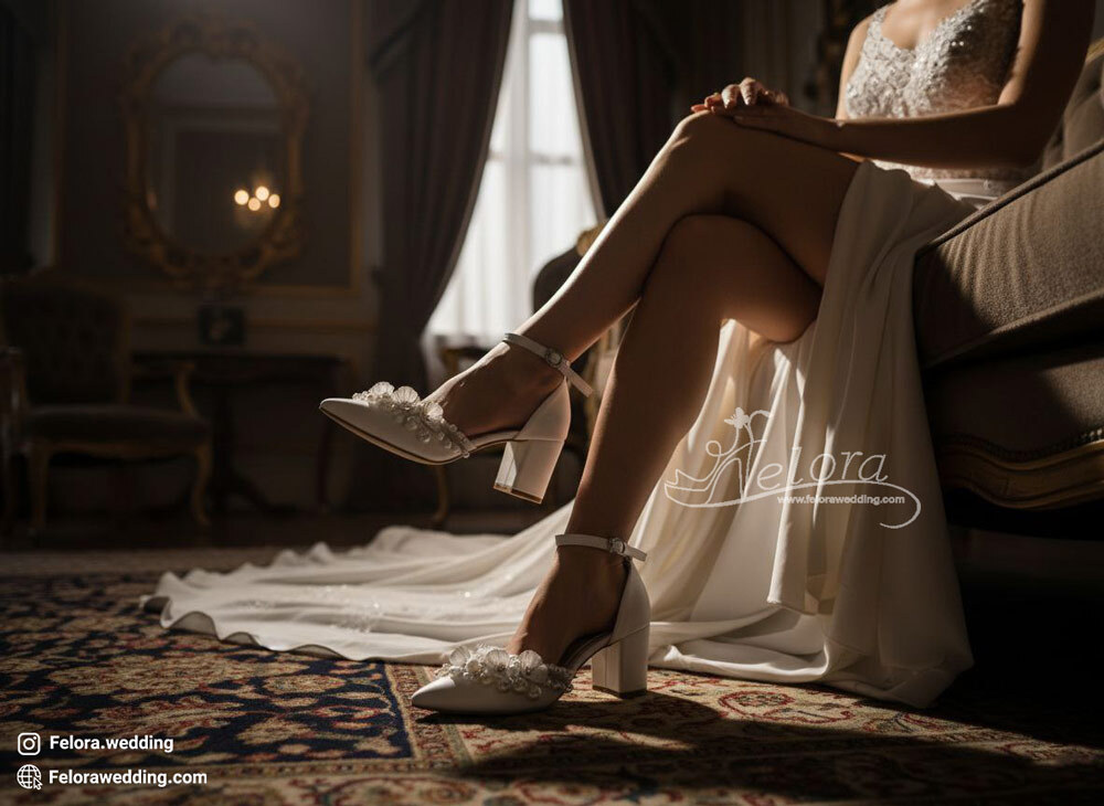  تصویر ژورنالی کفش مجلسی عروس مدل گل کریستالی | کد 0621 