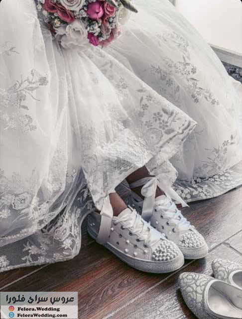 کتونی عروس مدل سنگ و مروارید | کد 0208