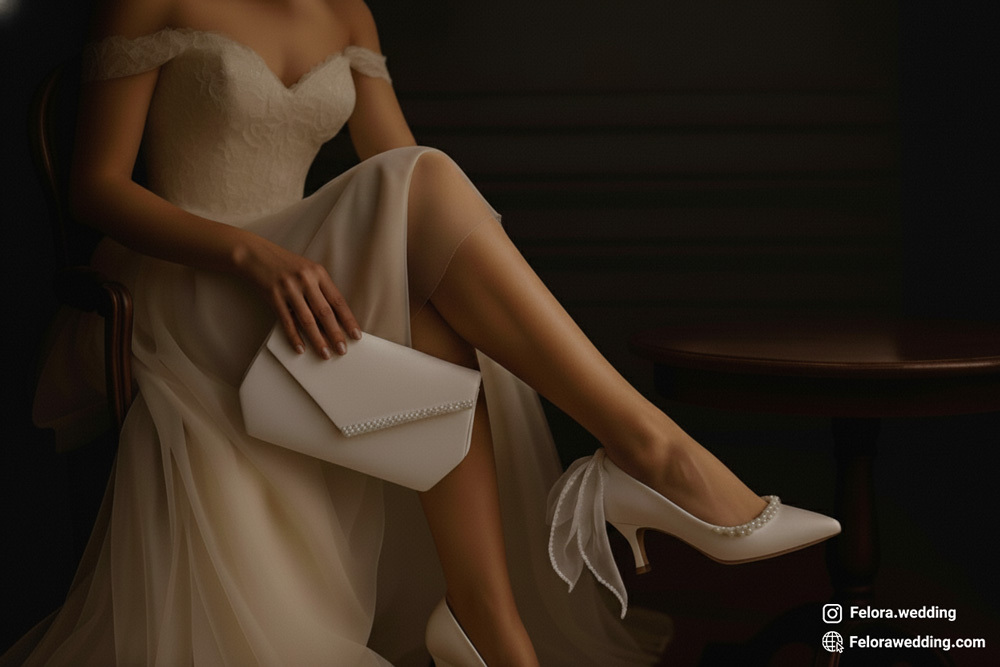 کفش استیلتو و کیف عروس | کد 0518