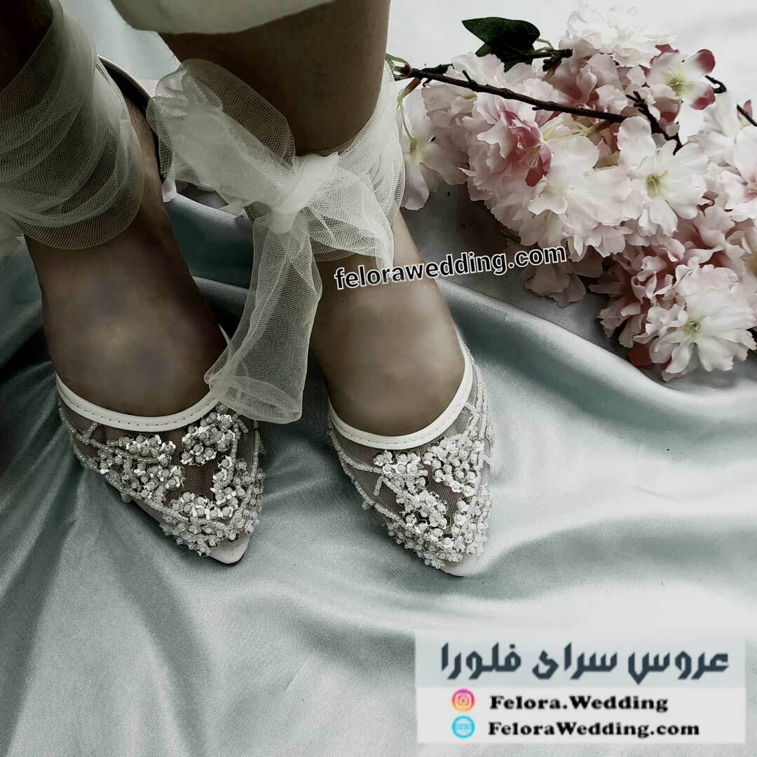  کفش توری عروس جذاب مدل جواهردوزی | کد 0808 