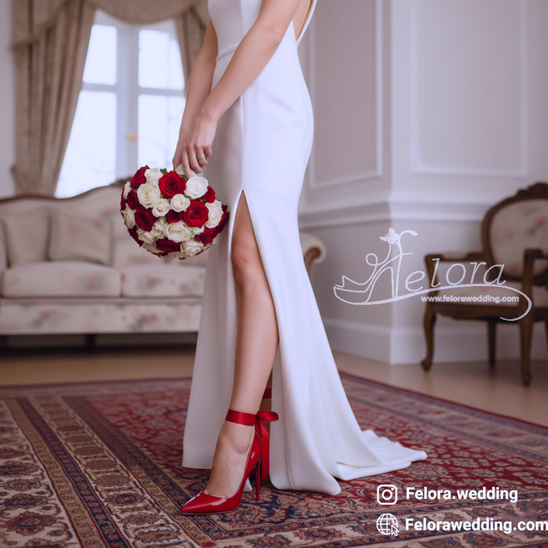  کفش قرمز عروس و دسته گل