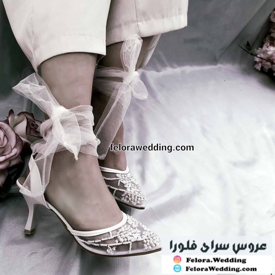  کفش توری عروس پاشنه دار مدل جواهردوزی | کد 0808 