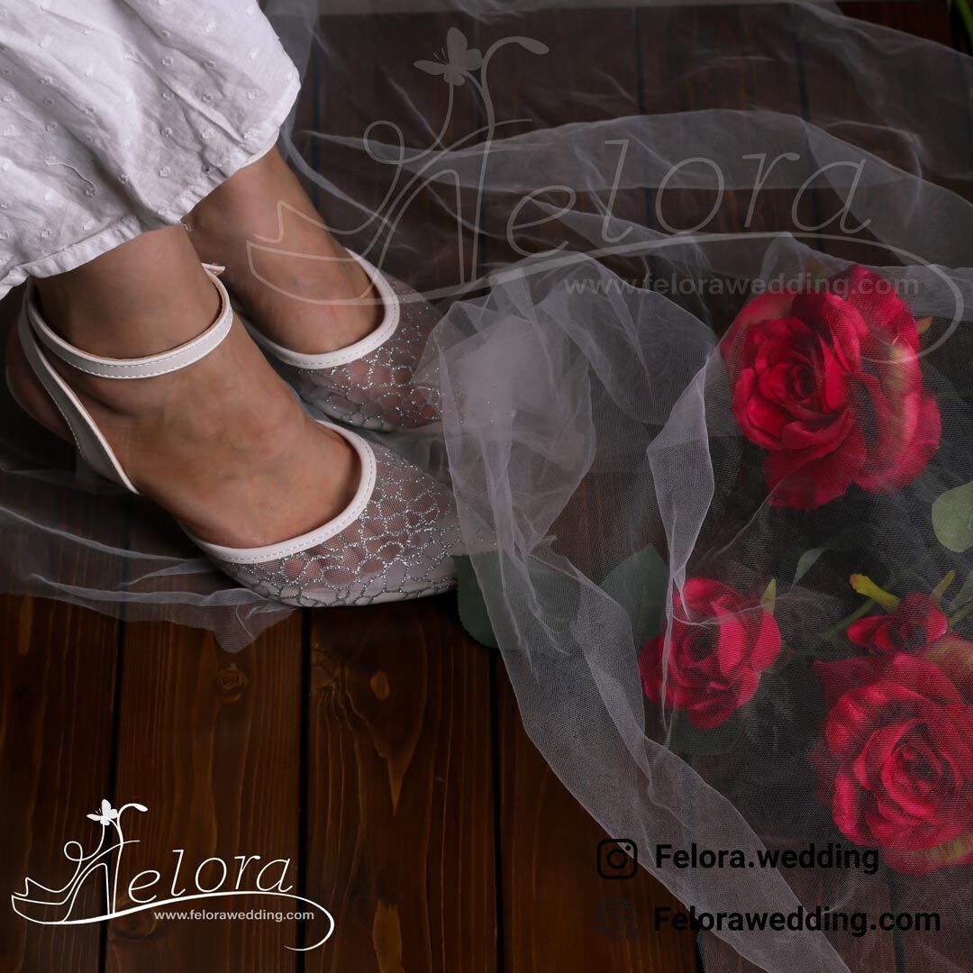  کفش توری عروس پاشنه بلند مدل شاینی | کد 0840 