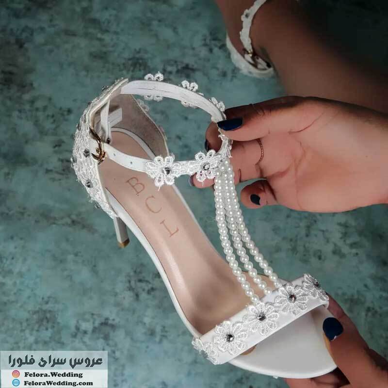  صندل عروس پاشنه میخی نگین و مروارید | کد 0127 