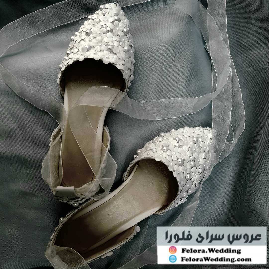  کفش تخت عروس جذاب مدل گل و شکوفه و تور | کد 0361 