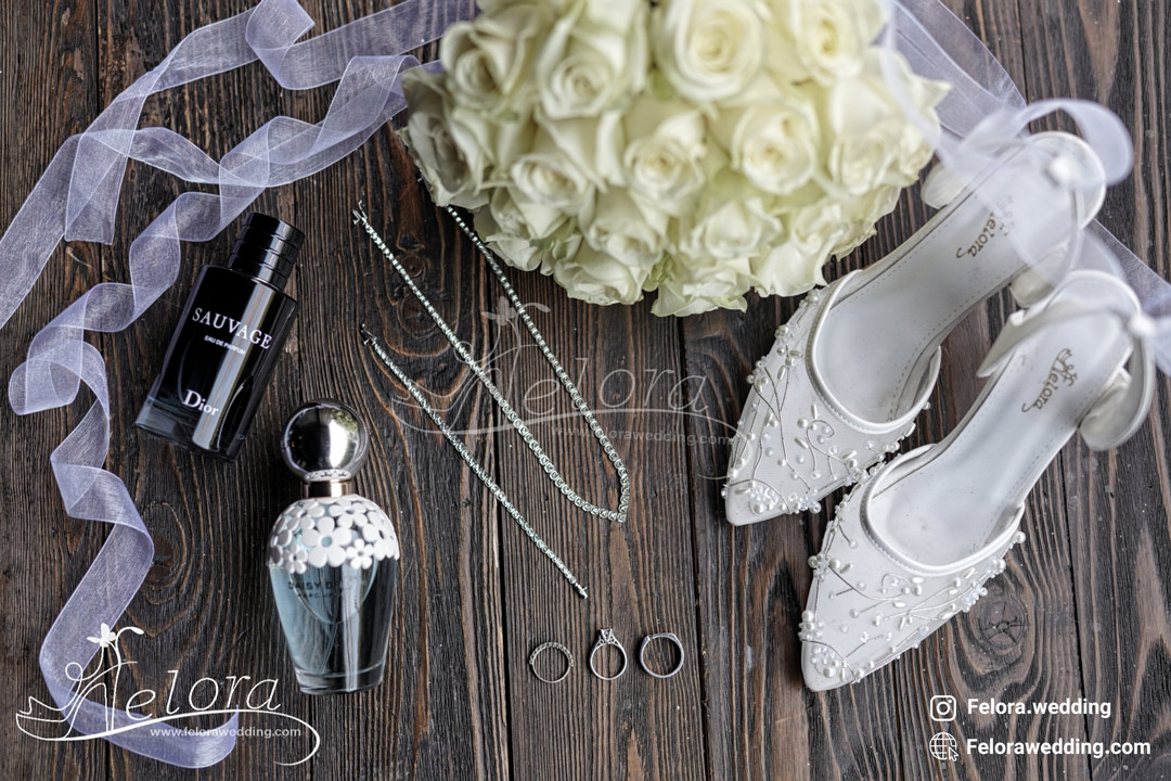 کفش توری عروس تزین شده پاشنه بلند تصویر 1