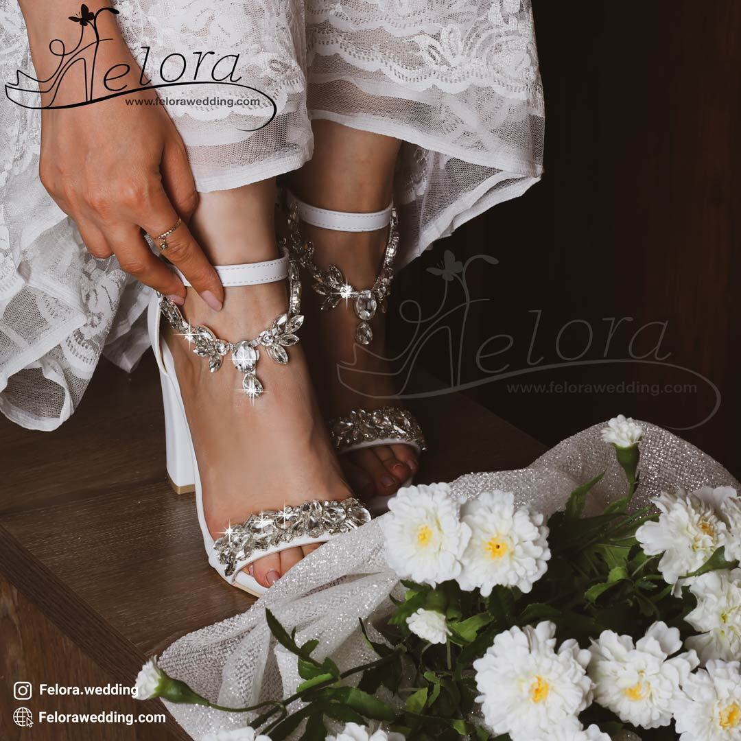  کفش عروس پاشنه بلند مدل گردنبند الماس | کد 0146 