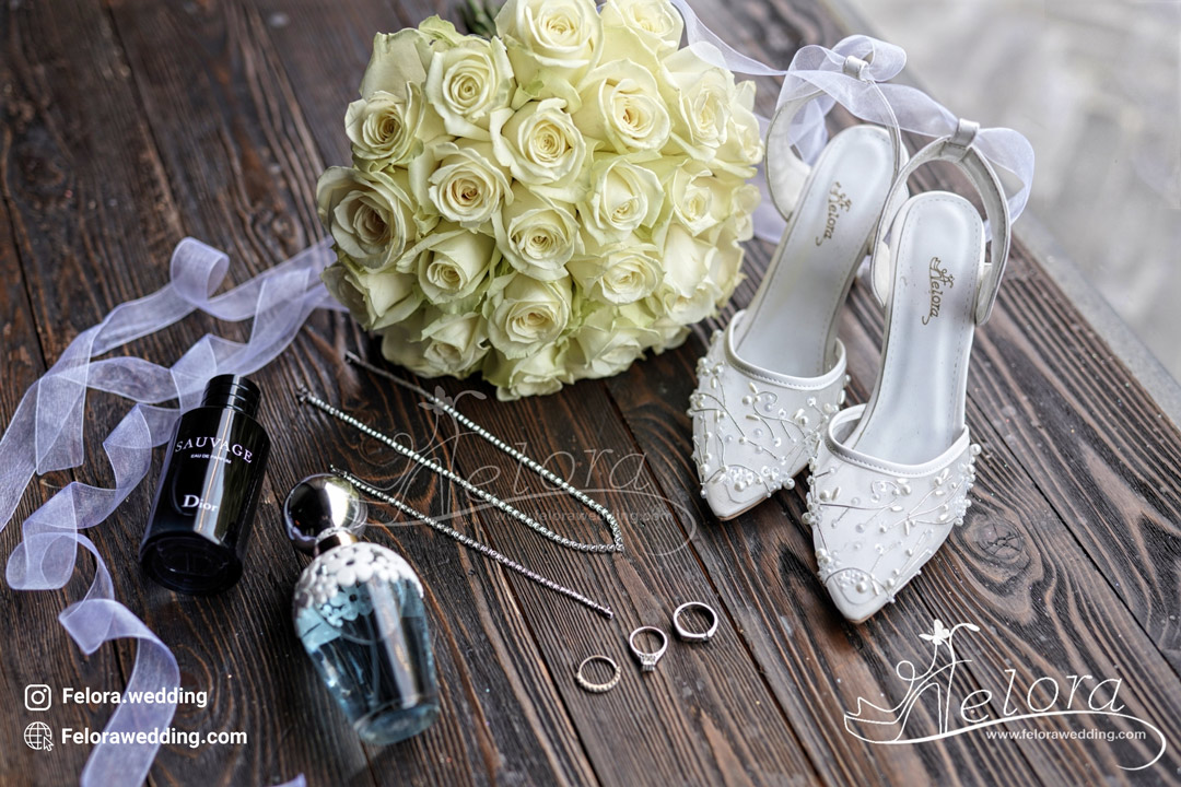 کفش توری عروس تزین شده پاشنه بلند تصویر 2