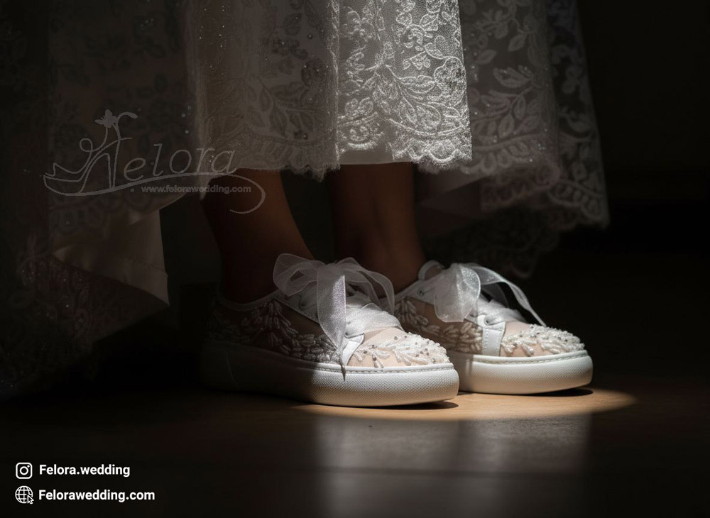  کتونی توری عروس مدل سپید در دو سایز لژ متفارت | کد 0901 