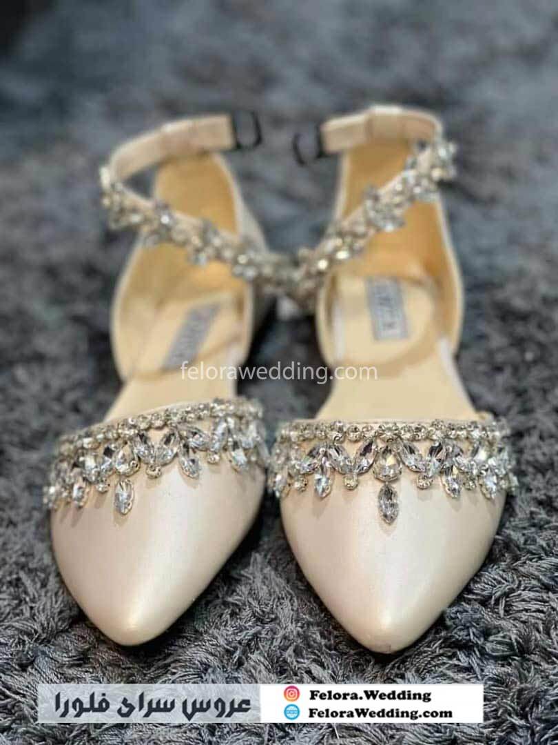  کفش تخت عروس سنگکاری شده رنگ صدفی | کد 0377 