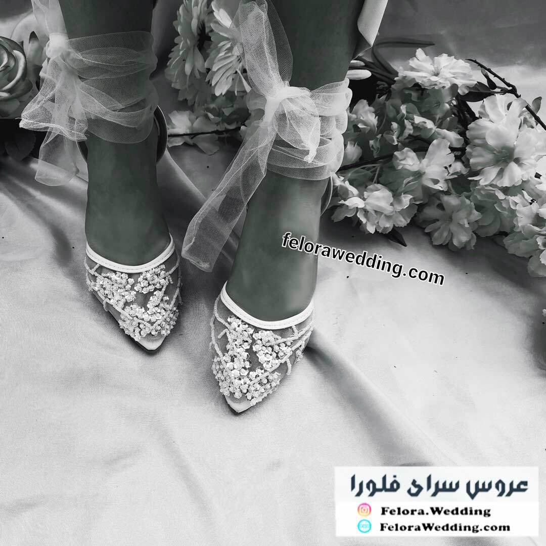 کفش توری عروس مدل جواهردوزی کلاسیک | کد 0808 