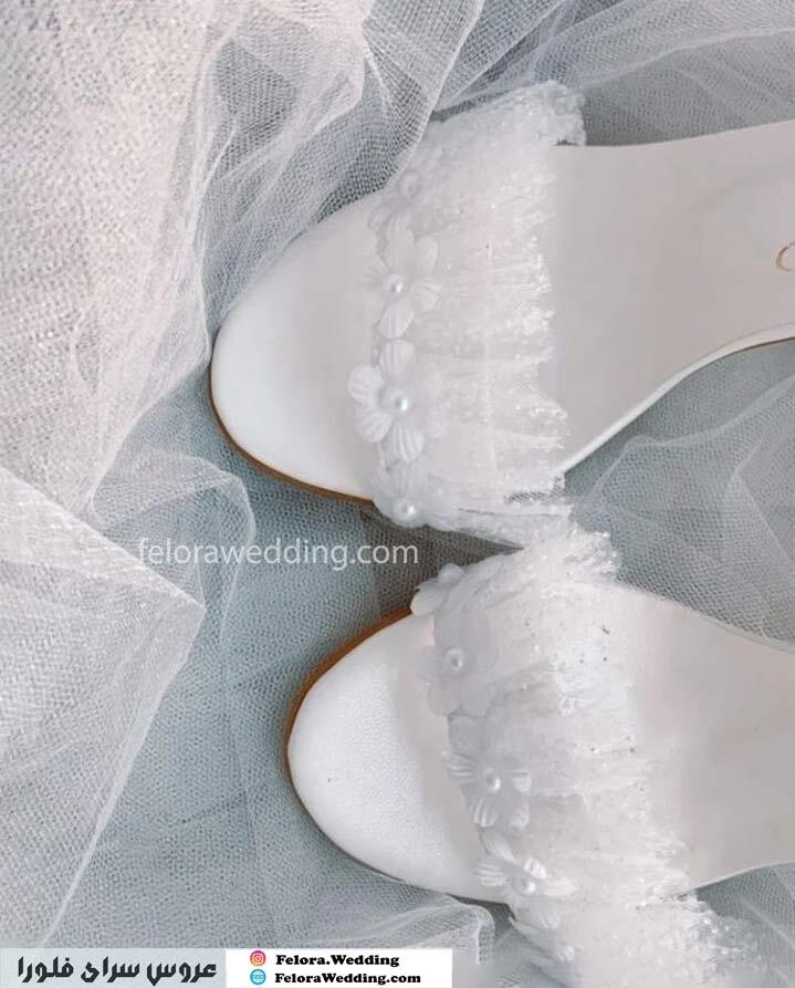  کفش عروس تزیین تور شکوفه | کد 0134 
