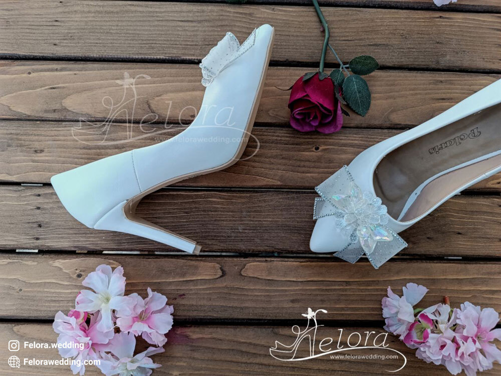 کفش استیلتو عروس پاشنه بلند ده سانت مجلسی مدل پاپیون کریستال | کد 0621